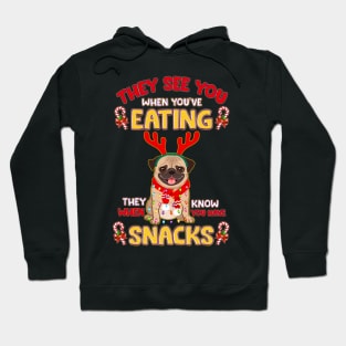 They Know When You Have Snacks Funny Pug Santa Hoodie